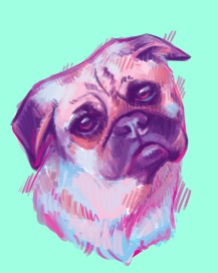 neon pug pet portrait art commission digital painting
