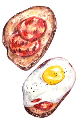 egg tomato breakfast toast food illustration watercolor